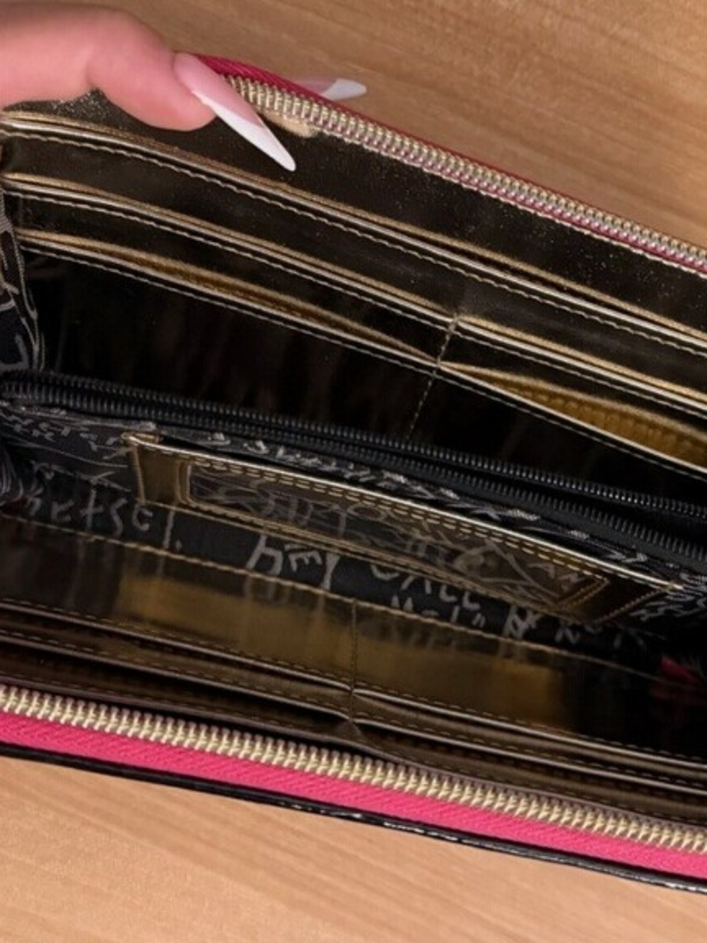 Betsy Johnson Black and Pink Women’s Zip-Around Wallet